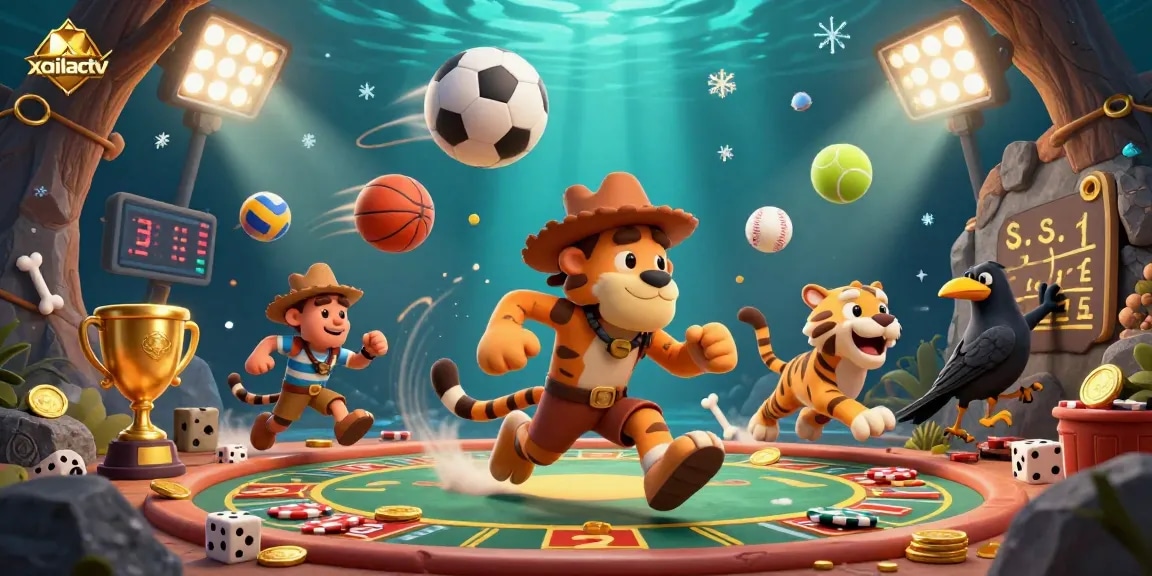 Xoilactv showcases a vibrant 3D scene with caveman and sabertooth tiger adding excitement for players.