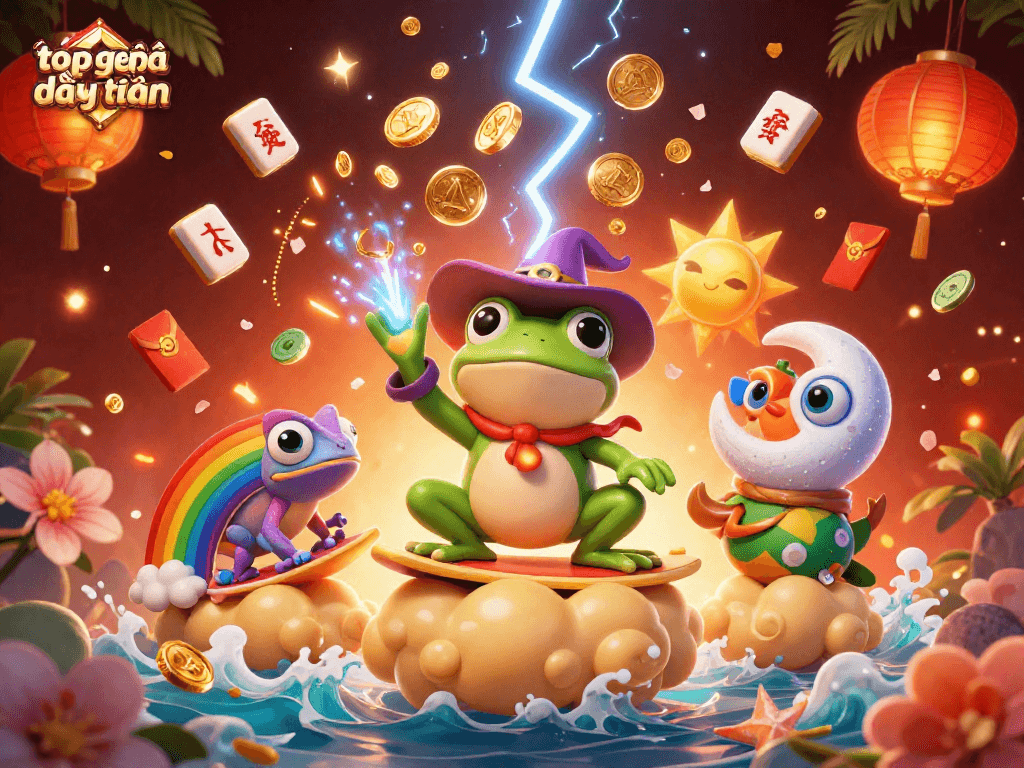 Experience the thrill of top game bài đổi thưởng with a vibrant 3D illustration of magical elements.