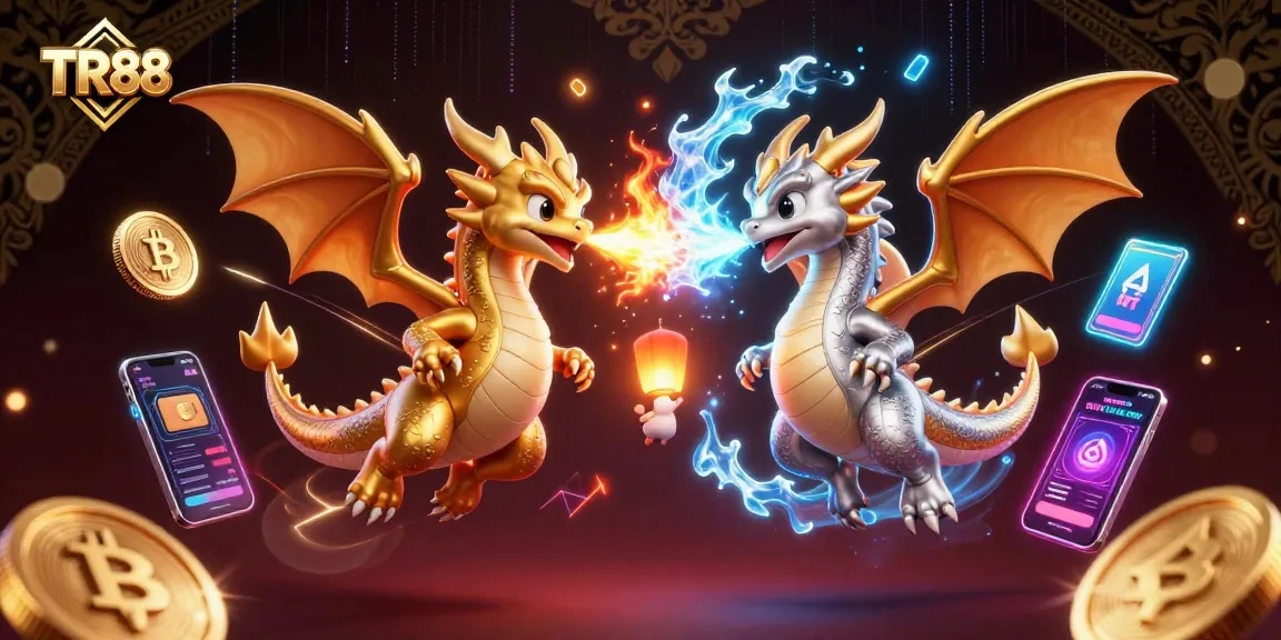 Experience the thrill of TR88 with dynamic dragons and crypto elements in an electrifying casino scene.