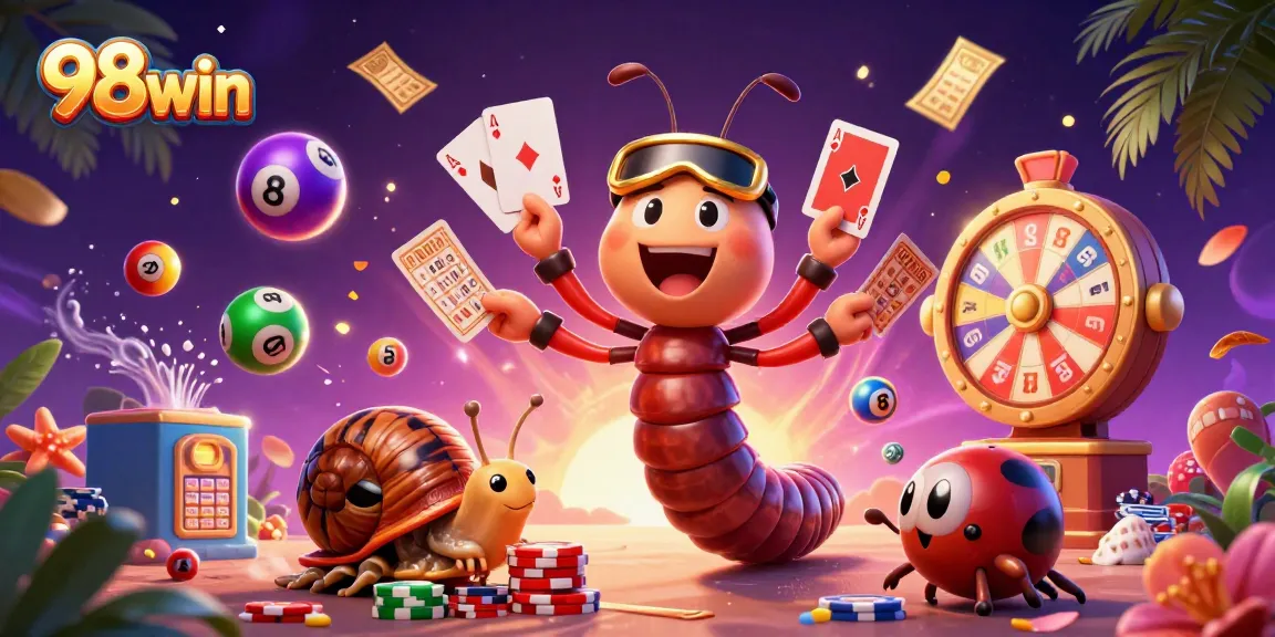 Experience exciting game play with 98win, featuring a colorful casino scene with vibrant characters and dynamic elements.
