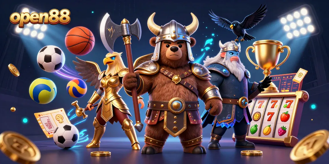 open88 showcases thrilling action with Viking characters and dynamic sports elements