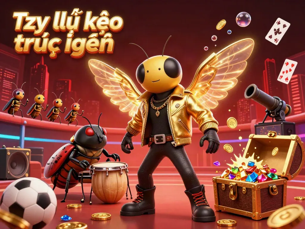 Engage with Tỷ lệ kèo trực tuyến in an exciting gambling scene featuring a cicada rock star, vibrant elements, and rich details.
