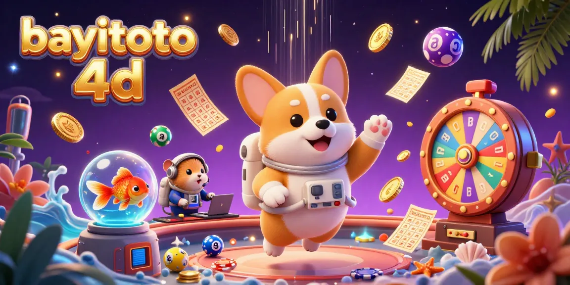 Experience thrilling gaming at bayitoto 4d with vibrant cards and dynamic lottery balls floating in space.