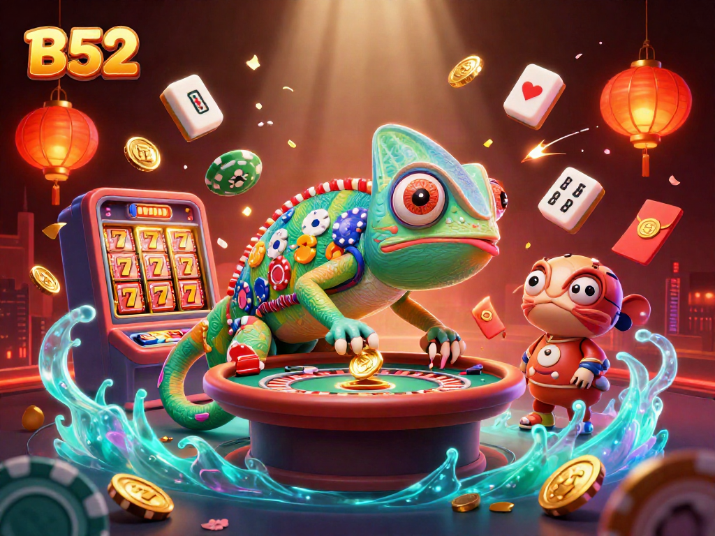 Experience the vibrant B52 casino atmosphere with dynamic gaming elements and colorful characters.