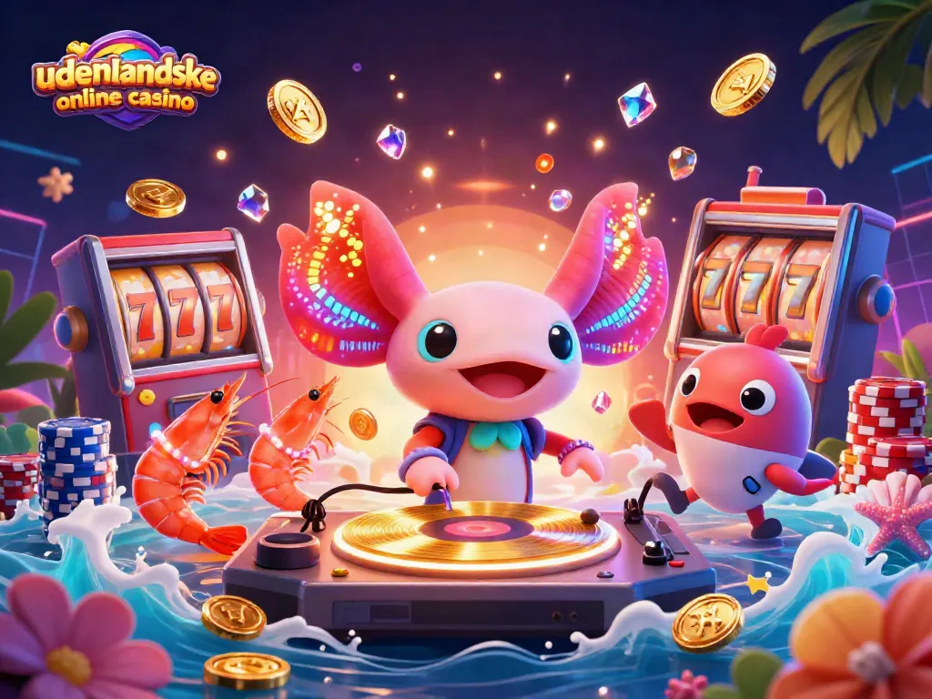 Engage in udenlandske online casino fun with a vibrant underwater party scene and dynamic slot machine excitement.