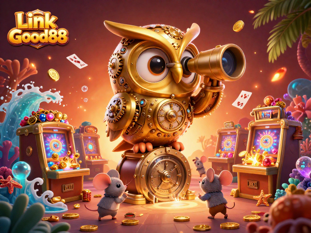 Experience the thrill of winning at Link Good88 with vibrant casino imagery and animated slot action.