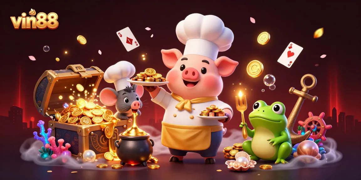 Experience exciting winnings at vin88 with vibrant characters and golden treasures in a dynamic casino scene.