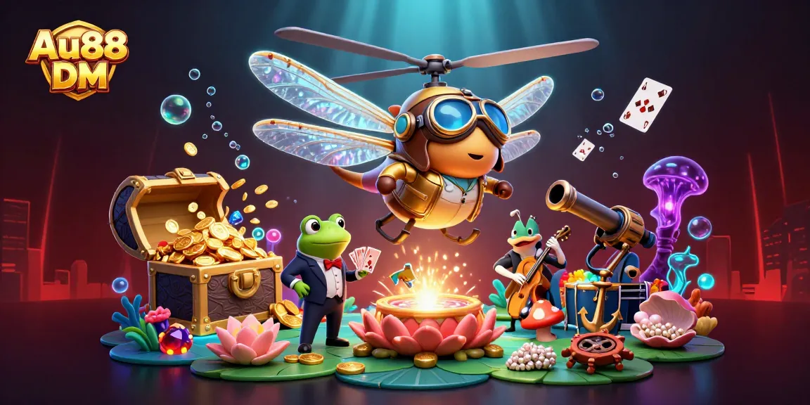 Experience thrilling action with Au88 DM at our vibrant lily pad casino in a lively underwater world.