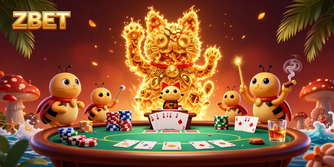 Experience the excitement of ZBET's gaming action with a dynamic golden lucky cat illustration.
