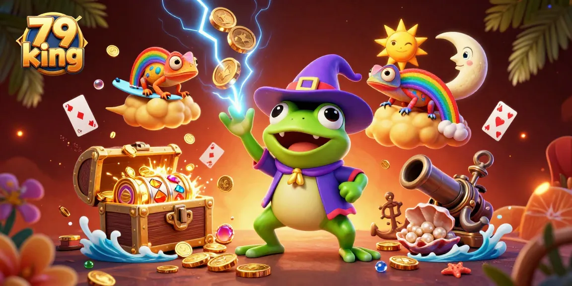 Experience the thrill of 79 king with vibrant cartoon characters amidst a golden coin storm.