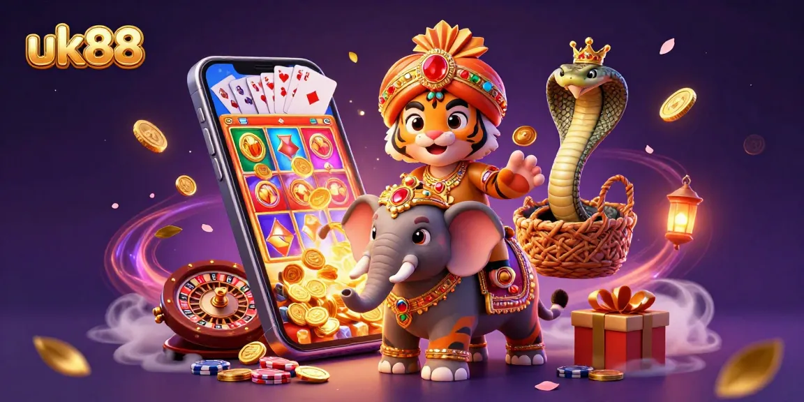 Play slots with uk88, as a maharaja tiger engages in a vibrant casino scene!