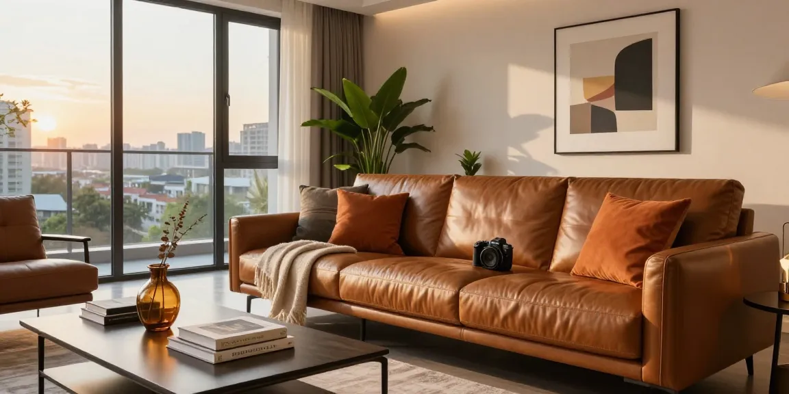 Baxter Ledersofa Preis präsentiert in einem stilvollen Wohnzimmer mit modernen Dekorelementen.