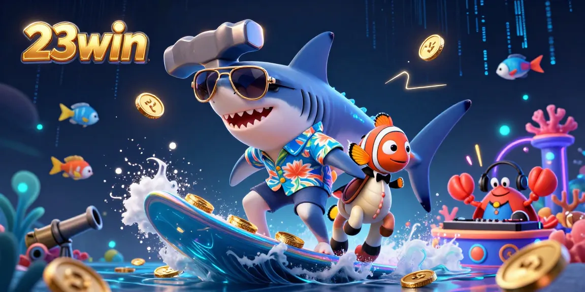 Experience the exciting world of 23win with vibrant 3D characters engaging in a thrilling fish shooting game.