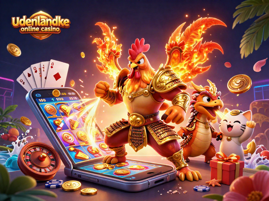 Engage with udenlandske online casino characters in a vibrant 3D casino scene packed with thrilling game elements.