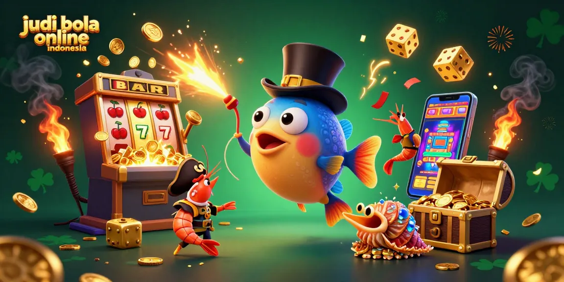 Engage in judi bola online indonesia with a vibrant 3D scene of colorful characters and casino elements.