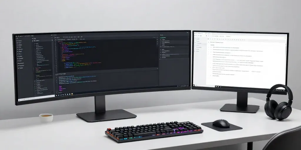 Gadgets für Softwareentwicklung und cloudbasierte Technologien auf modernem Arbeitsplatz.
