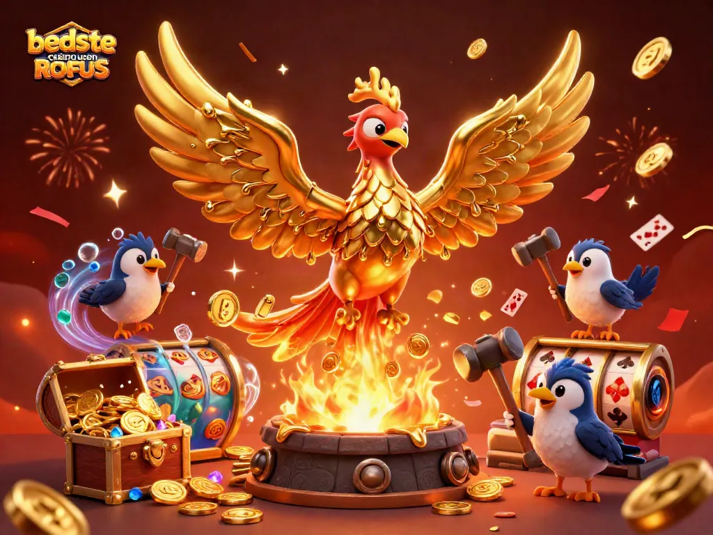 Experience the excitement at the bedste casino uden ROFUS with golden phoenix and vibrant casino elements!