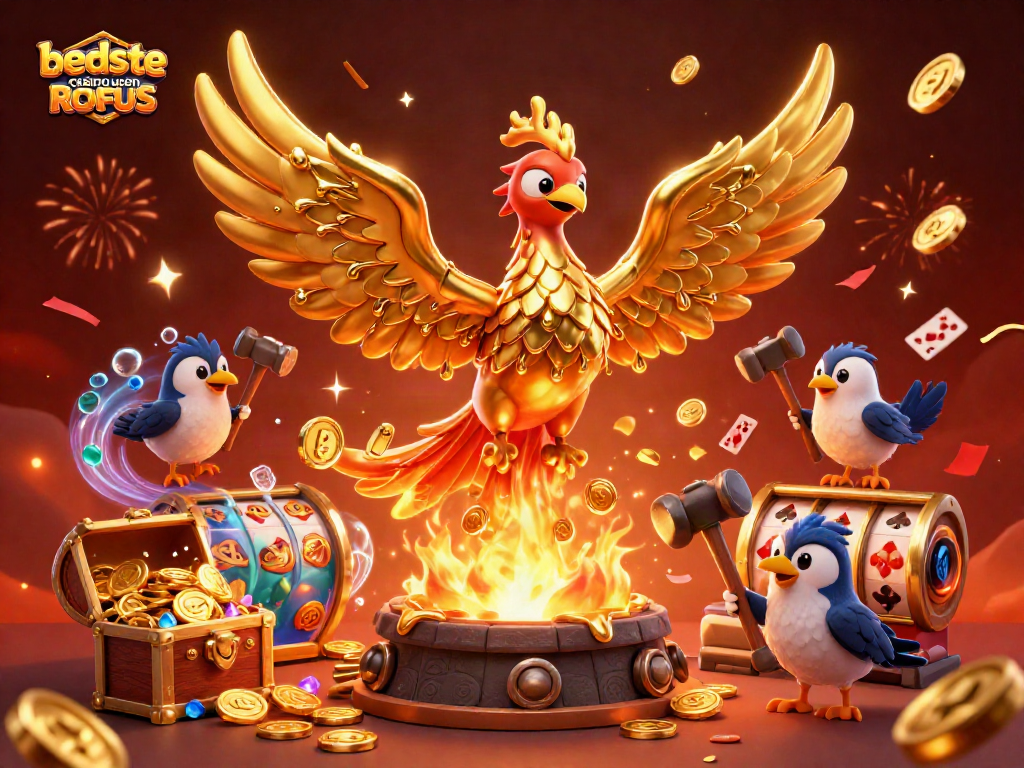 Experience the excitement at the bedste casino uden ROFUS with golden phoenix and vibrant casino elements!