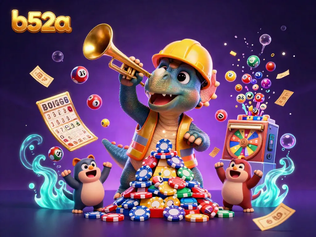 Experience vibrant excitement with b52a's dynamic casino scene featuring colorful lottery elements.