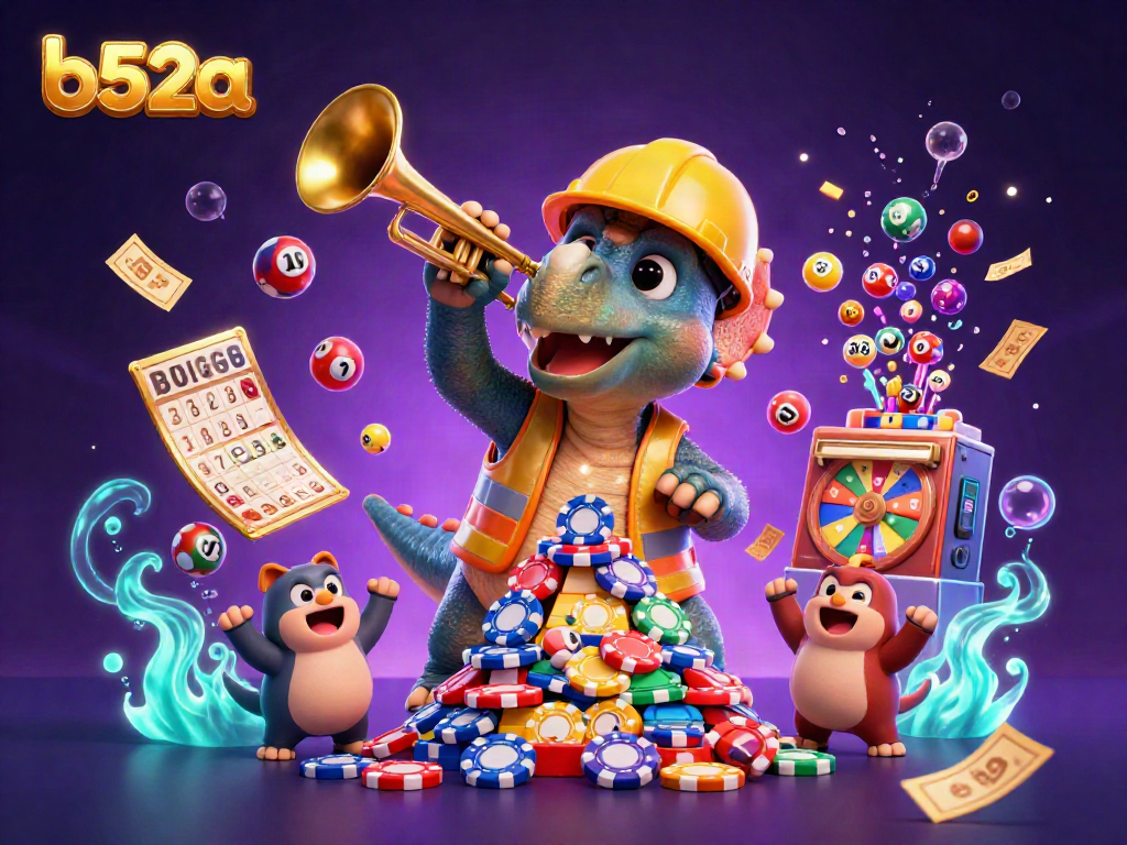 Experience vibrant excitement with b52a's dynamic casino scene featuring colorful lottery elements.