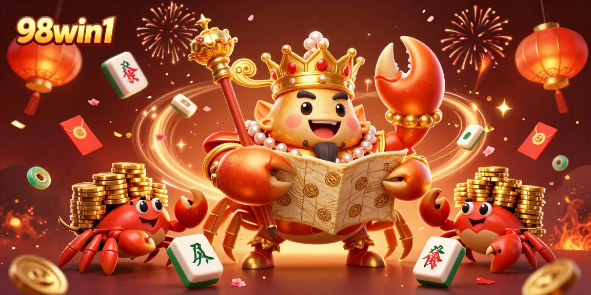 Experience thrilling gameplay at 98win1 with a golden crab emperor and rich decorations.