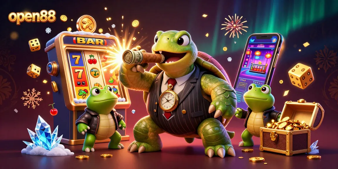 Experience open88's thrilling jackpots with vibrant slot machines and captivating casino characters.