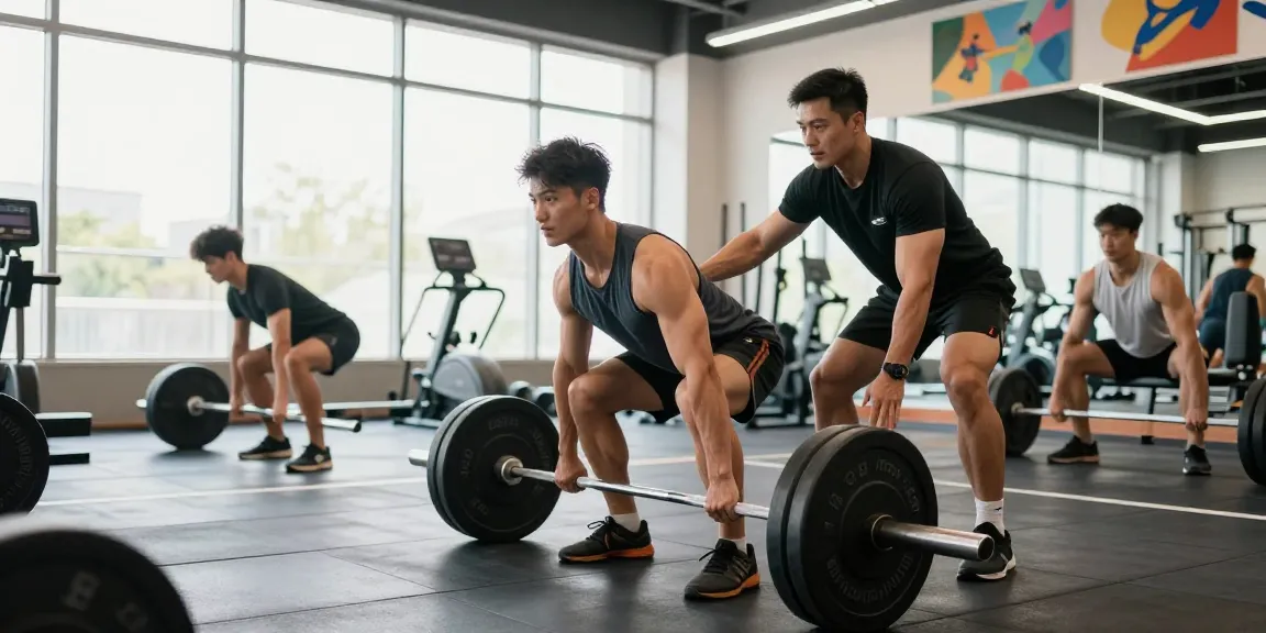 Global Pharma Steroids trainierenden Athleten im modernen Fitnessstudio mit aufgehender Sonne.