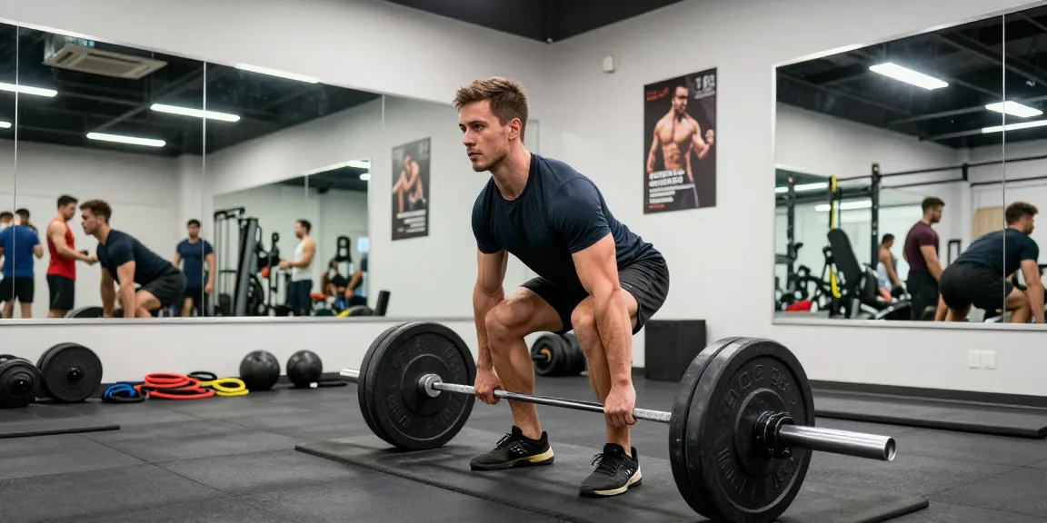 Utinon Steroids Shop mit einem Fitnessstudio, in dem ein Mann mit Langhantel trainiert.