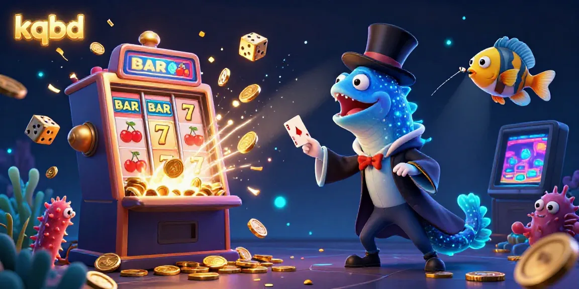 Experience thrilling card tricks by kqbd's bioluminescent characters in a vibrant casino scene.
