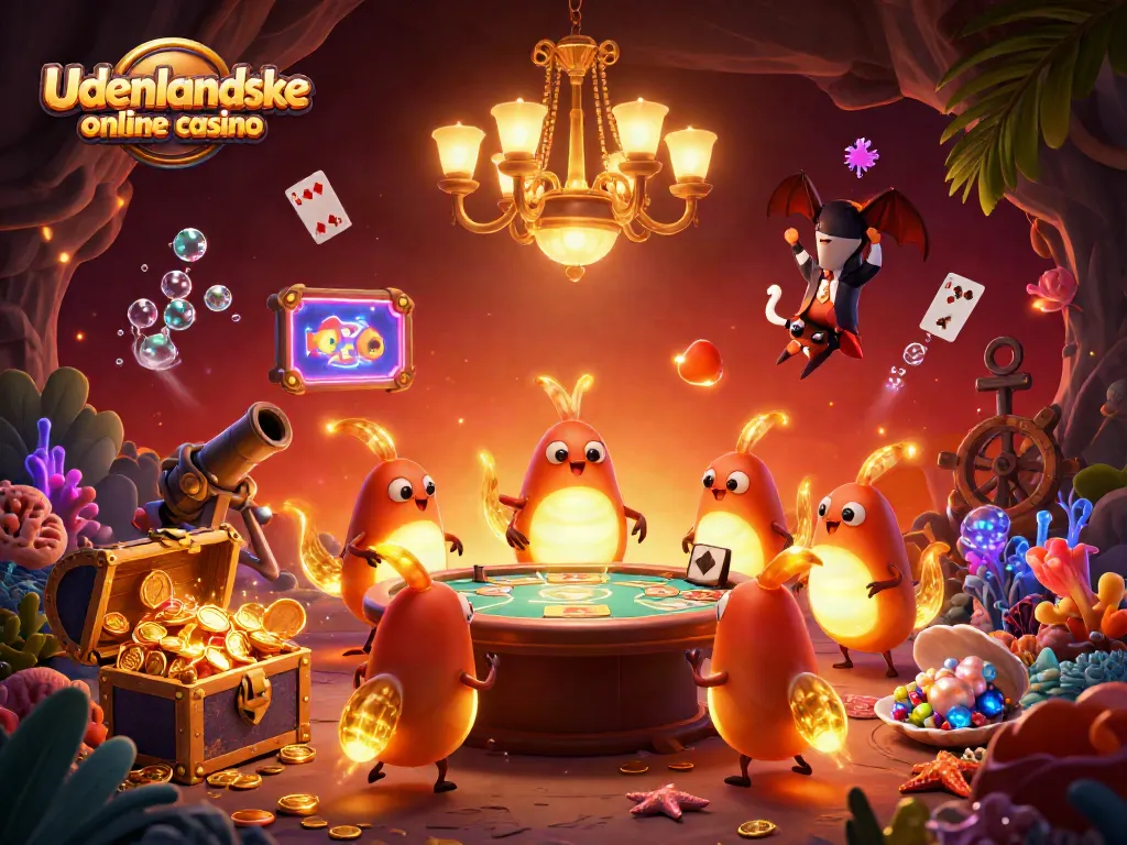 Engage with udenlandske online casino action in a vibrant 3D cave scene, featuring glowworms and a bat dealer.