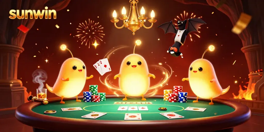 Experience sunwin excitement with glowworms illuminating a vibrant casino scene.