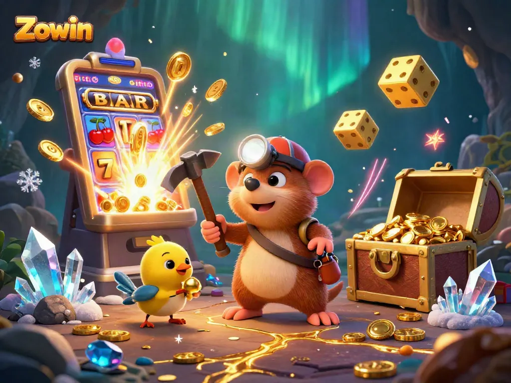 Zowin offers an exciting jackpot gaming scene featuring a treasure hunter and dynamic casino elements.
