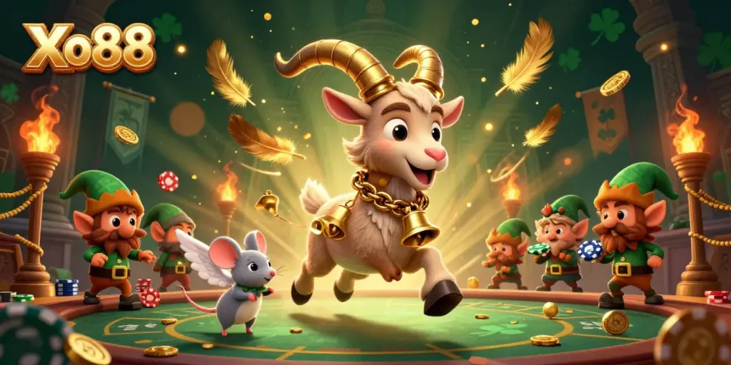 Experience the thrilling excitement of Xo88 at a lively casino with festive characters.