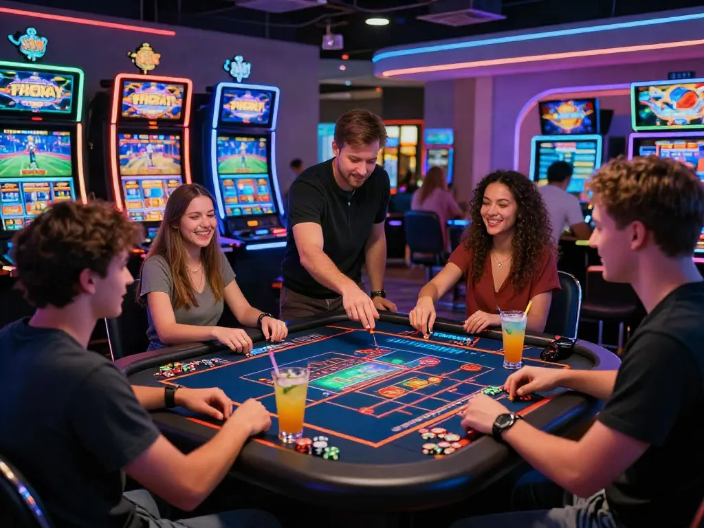 Players enjoying UK 88 gaming experience in a lively digital casino.