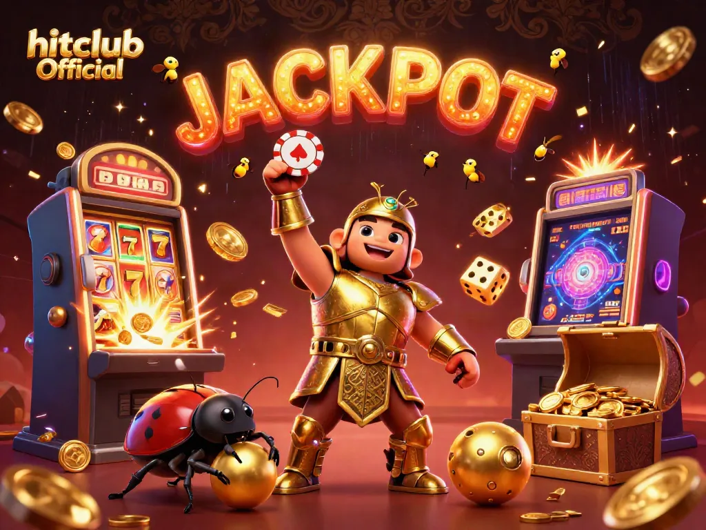 Join the excitement with hitclub Official as a hercules beetle celebrates a win at the luxurious casino environment.