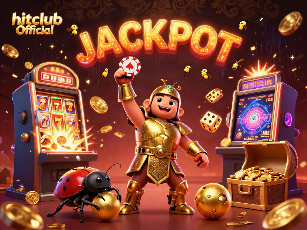 Join the excitement with hitclub Official as a hercules beetle celebrates a win at the luxurious casino environment.