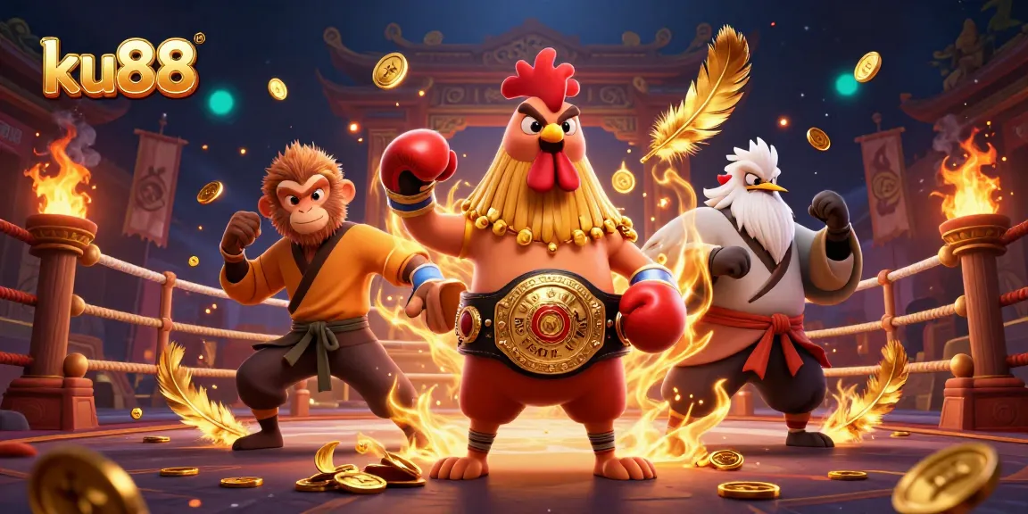 Experience exciting gameplay with ku88 illustrated through dynamic 3D characters and casino elements.