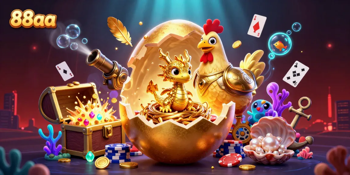 Experience thrilling wins with 88aa's vibrant golden dragon and poker chip treasures.