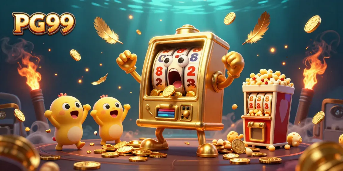 Win big with PG99 in this vibrant 3D casino scene full of joyous slot machines!