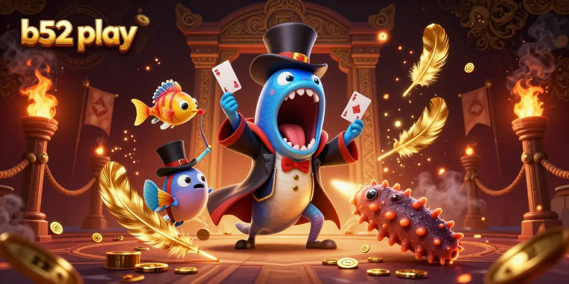 Experience thrilling b52 play with 3D casino characters casting magic tricks in a vibrant scene.