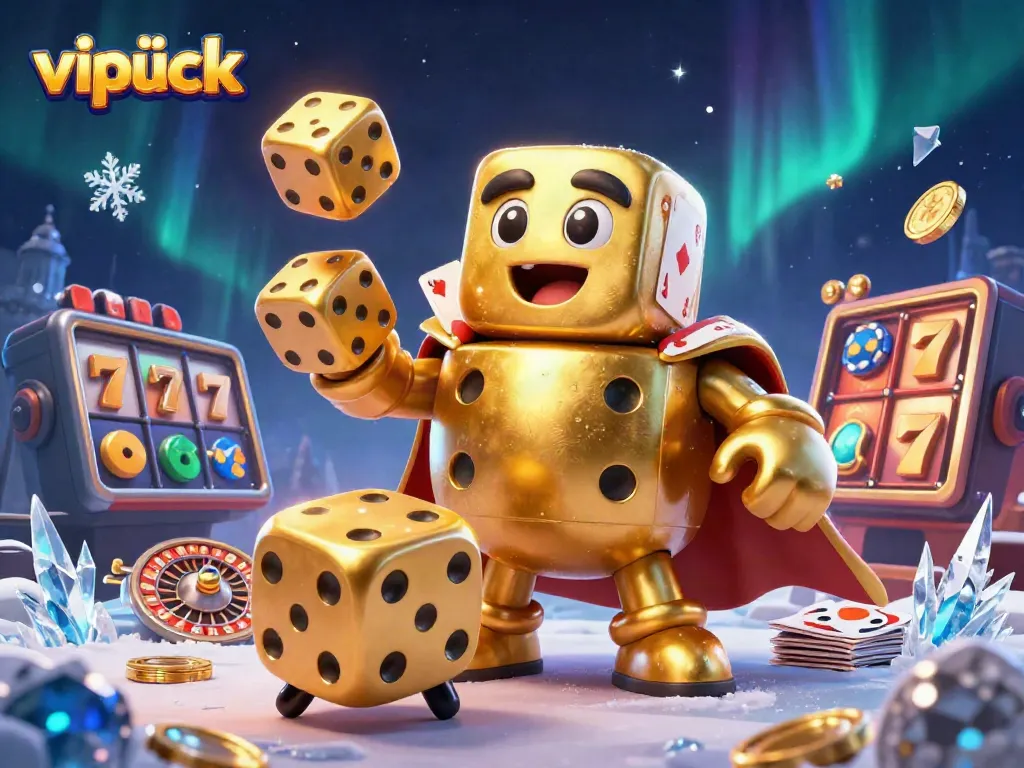 Engage with vipluck's vibrant casino scene featuring golden dice and rewarding game elements.
