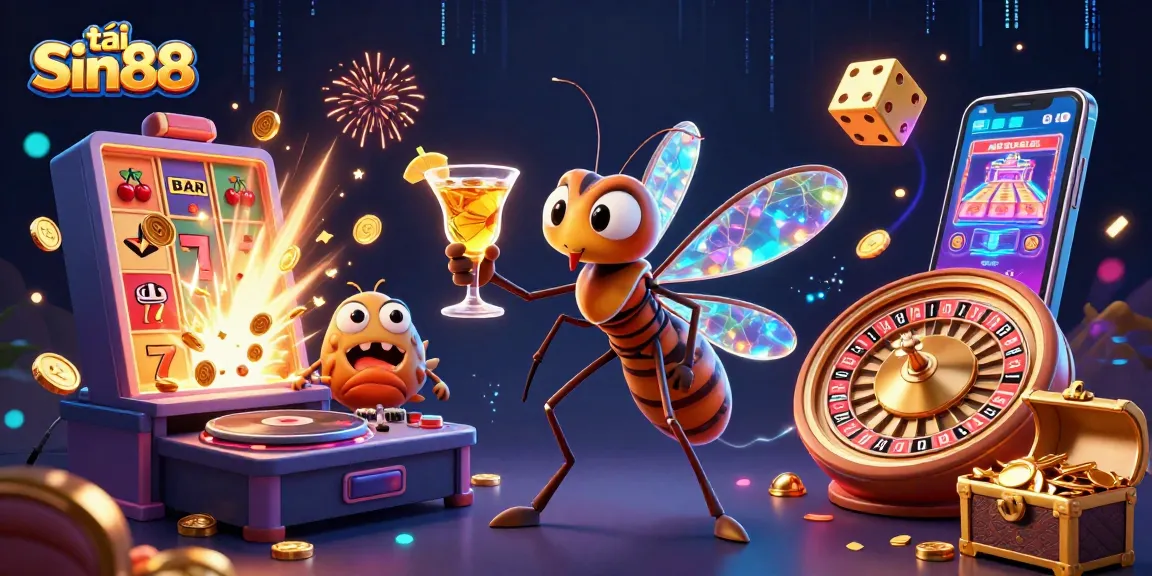 Engage with tải Sin88 by witnessing a vibrant casino scene with unique characters and game elements.