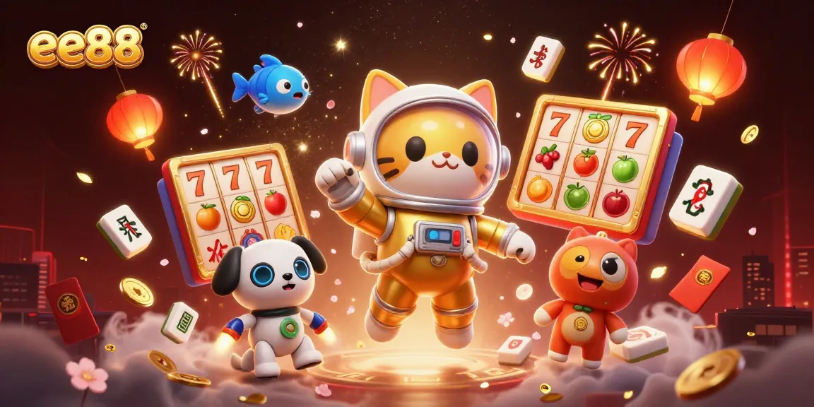 Engage with luck at ee88 through vibrant slot reels and golden symbols in a 3D cosmic casino.