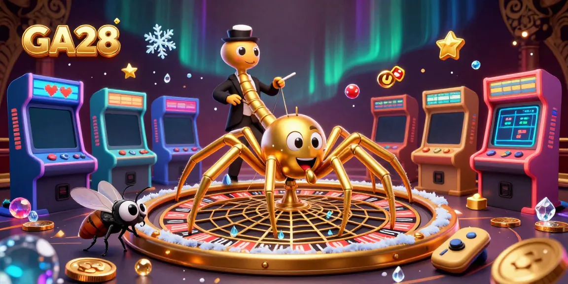 GA28 gamely interacts with a colorful casino world, showcasing excitement and diverse games.