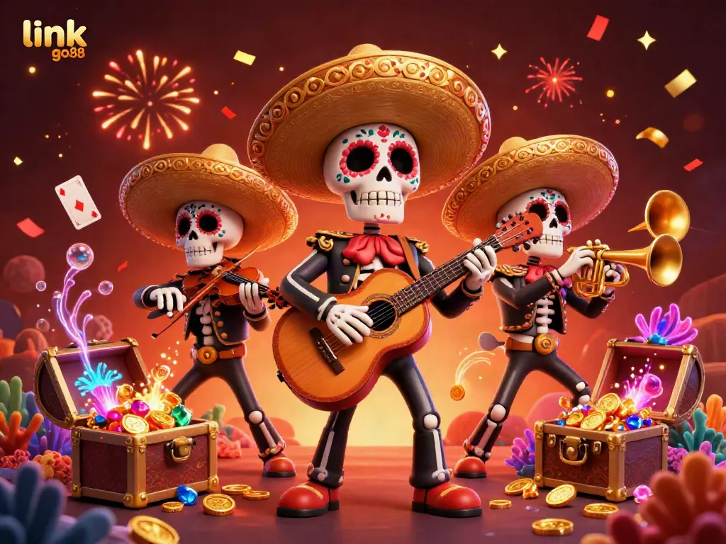 Experience the excitement with link go88's vibrant casino scene featuring a mariachi band and dynamic gaming elements.