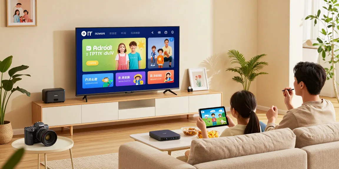 Familie genießt 4K IPTV kaufen im Wohnzimmer mit dynamischem Fernseherlebnis