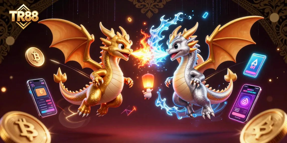 Experience the thrill of TR88 with dynamic dragons and crypto elements in an electrifying casino scene.
