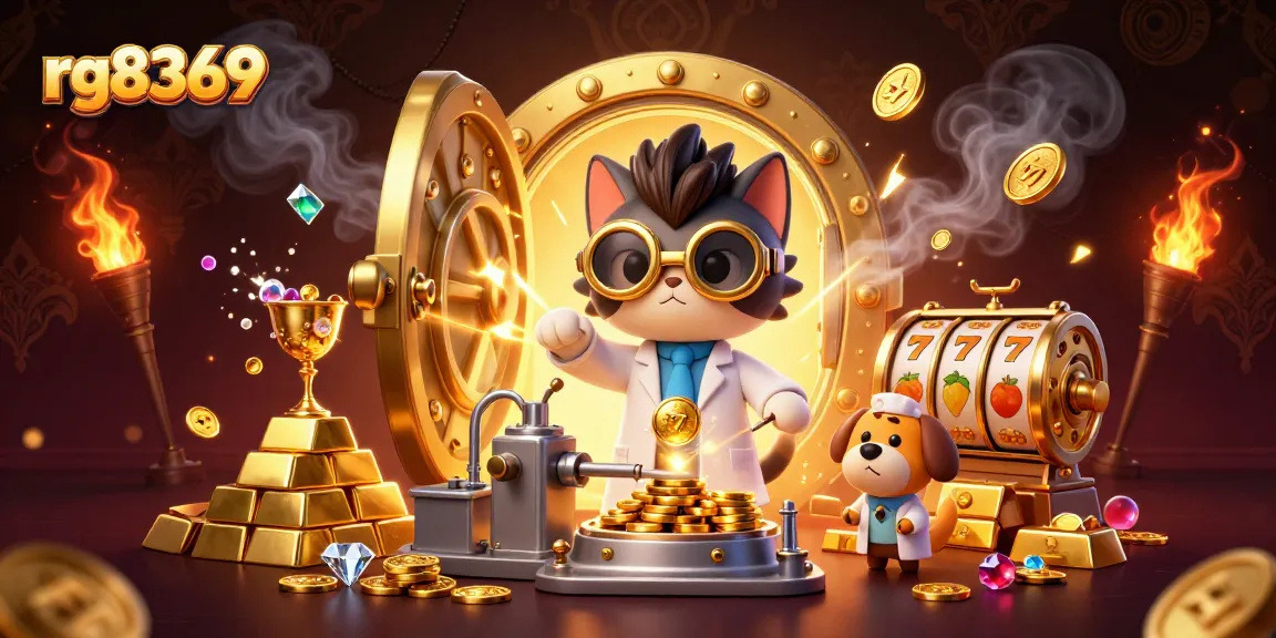 Experience thrilling gaming at rg8369 with wild scientist and helper in a dynamic casino scene.