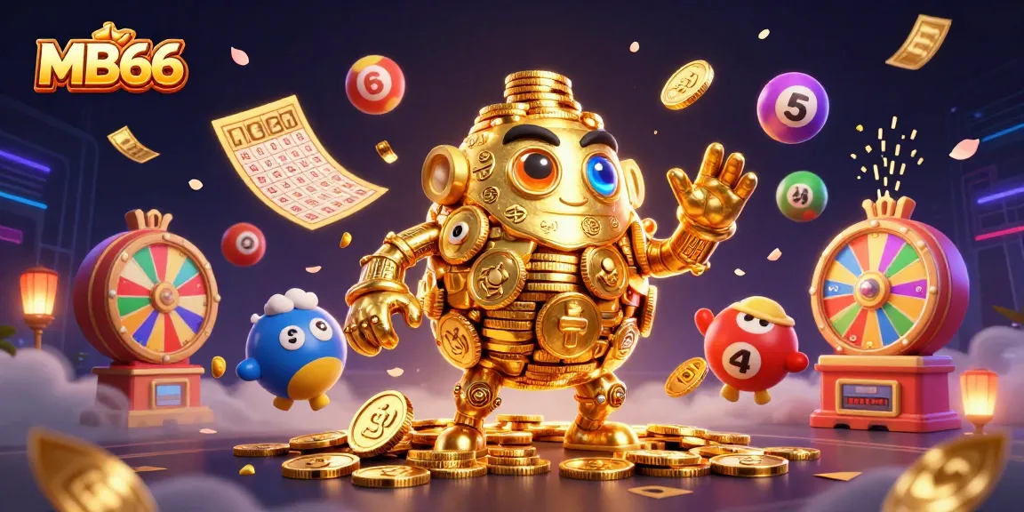 Engage with thrilling gameplay at MB66 featuring a dynamic casino scene with gold coins and lottery elements.
